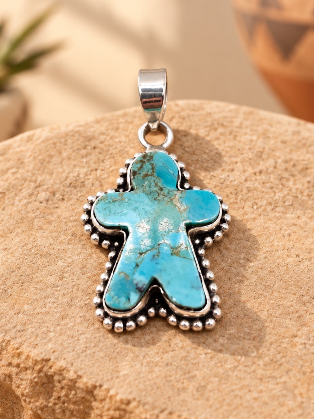 Turquoise 925 Sterling Silver Pendant Shaped gingerbread man